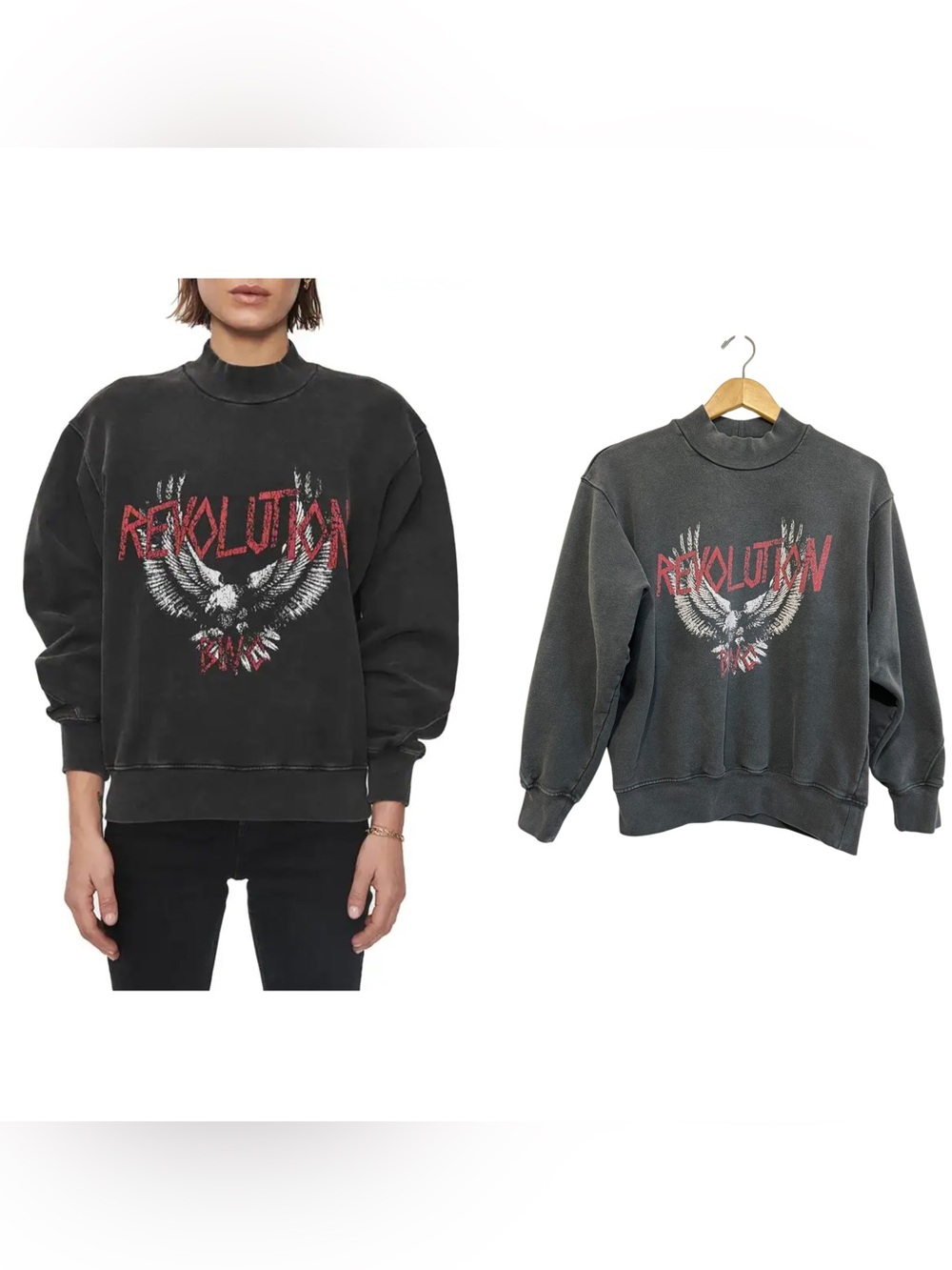 Anine Bing Saint Sweatshirt Revolution in Washed Black Size XS